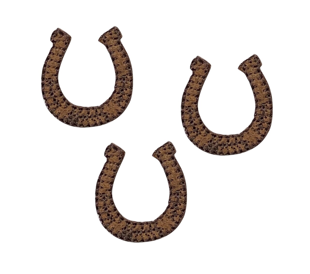 Set of 3, 1" Brown Horseshoe, Western, Embroidered, Iron on Patch